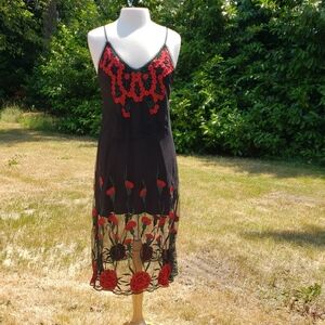 Black and Red Floral Slip Dress Balletcore Fairycore, Whimsigoth Large